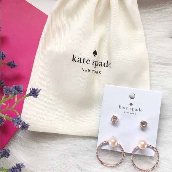 kate spade Jewelry - Kate Spade Rose Gold Hoop Ear Jacket and Stud Set
